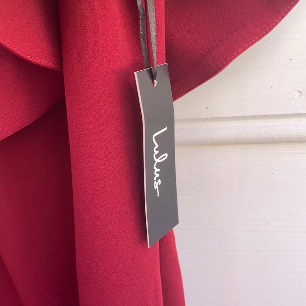 Lulu’s one shoulder midi bodycon holiday burgundy cocktail dress NWT medium - Picture 3 of 5